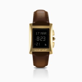 ALFAJR ARMBANDUHR, Dunkle LCD Uhr mit Lederarmband WL-08L braun