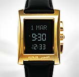 ALFAJR ARMBANDUHR, Dunkle LCD Uhr, Lederarmband WL-08L schwarz